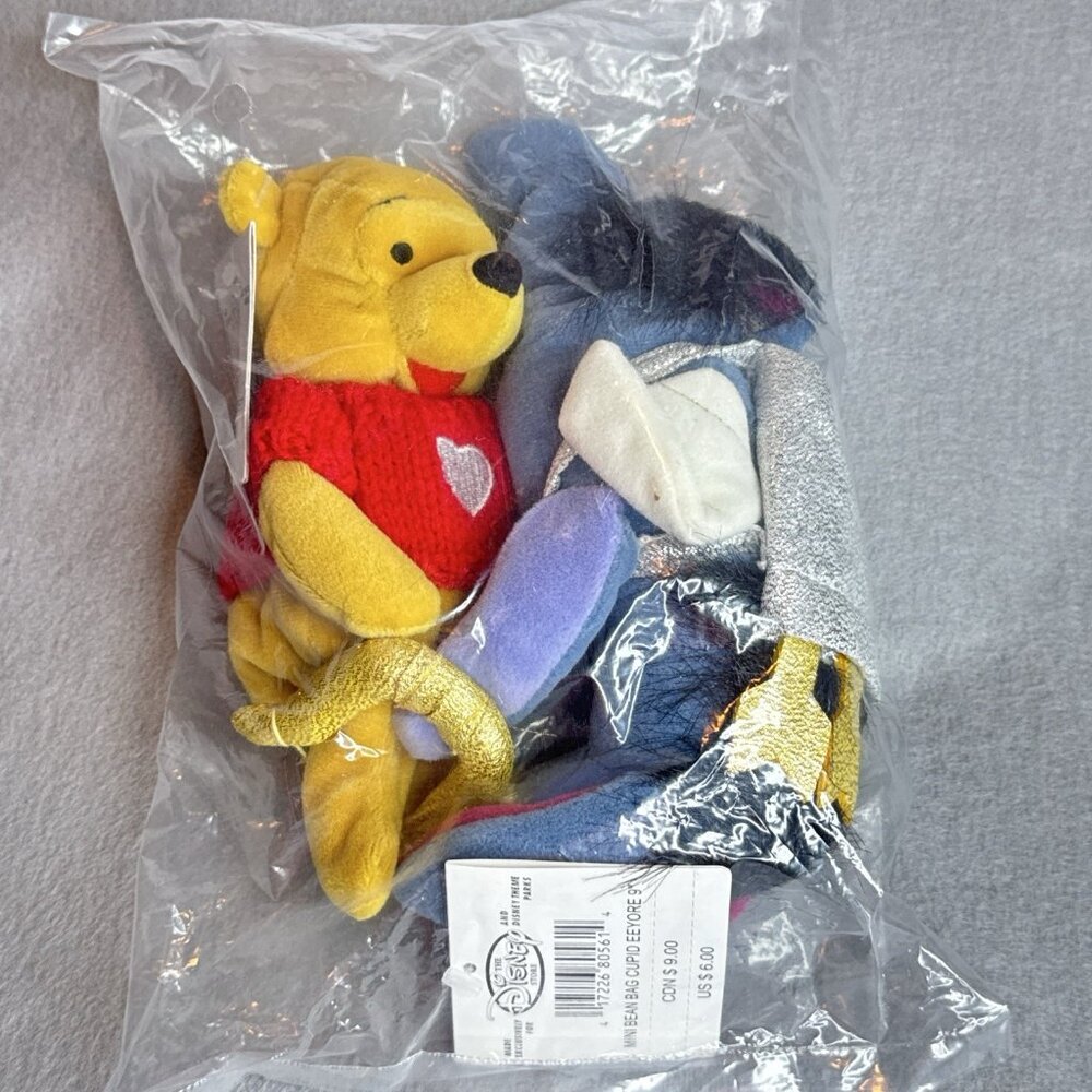 Valentine Pooh Cupid Eeyore Disney Store Bean Bag 9" Plush Sweater Arrow Set 2X